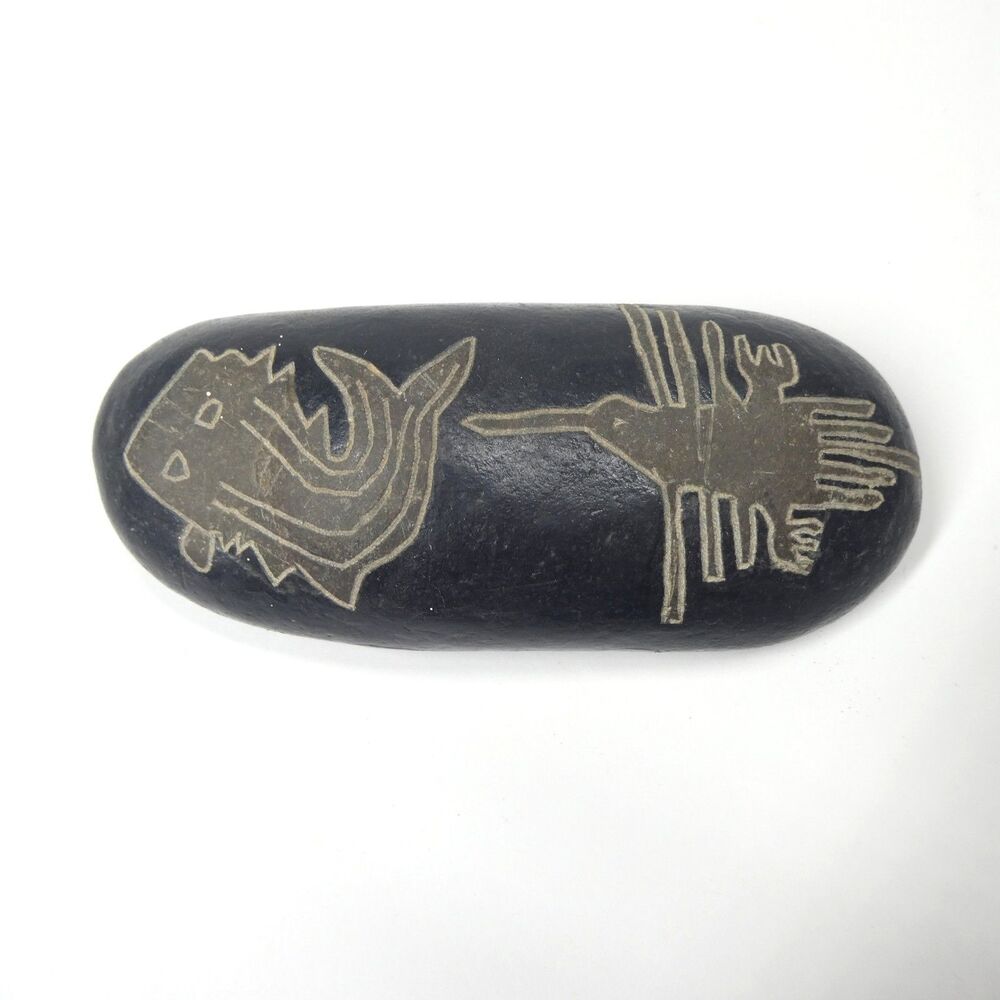Nazca Line Drawing Stone Bird & Fish Peruvian